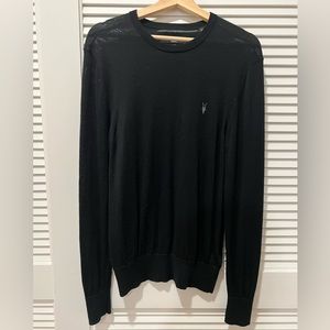 All Saints Black Merino Wool Crewneck Sweater